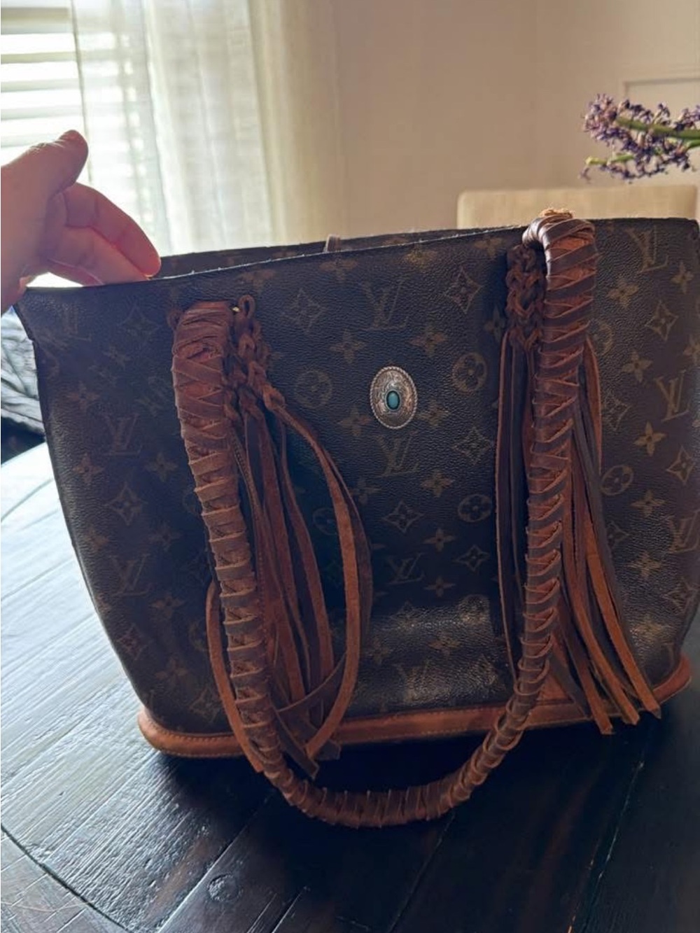 Louis Vuitton Monogram Brown Leather Fringe Tote with Braided Handles